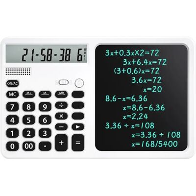 INF Schreibtafel mit Taschenrechner, wiederaufladbares LCD-Schreibpad mit integriertem Taschenrechner, Ein-Tasten-Sperre & Weiß INF Schreibtafel mit Taschenrechner, wiederaufladbares LCD-Schreibpad mit integriertem Taschenrechner, Ein-Tasten-Sperre & Weiß