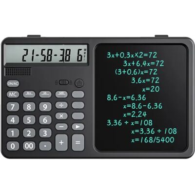INF Schreibtafel mit Taschenrechner, wiederaufladbares LCD-Schreibpad mit integriertem Taschenrechner, Ein-Tasten-Sperre & Schwarz INF Schreibtafel mit Taschenrechner, wiederaufladbares LCD-Schreibpad mit integriertem Taschenrechner, Ein-Tasten-Sperre & Schwarz