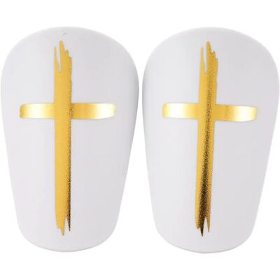 INF Fußball-Schienbeinschoner Kreuz-Design, stoßdämpfendes PU mit EVA-Schaum, klein 8cm x 5cm – 2er-Set Goldweiß INF Fußball-Schienbeinschoner Kreuz-Design, stoßdämpfendes PU mit EVA-Schaum, klein 8cm x 5cm – 2er-Set Goldweiß