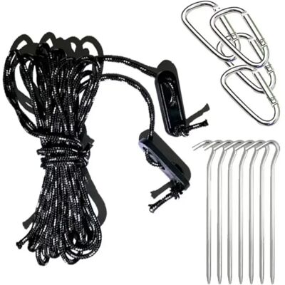 INF Tarp Zelt Abspannleinen Set: 8 Schwarz & Weiße 2m Seile, 8 Aluminiumspanner & 8 Heringe INF Tarp Zelt Abspannleinen Set: 8 Schwarz & Weiße 2m Seile, 8 Aluminiumspanner & 8 Heringe