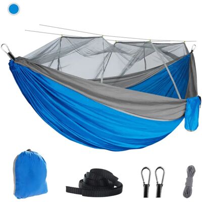 INF Mückennetz-Hängematte — Doppel-Campinghängematte mit integriertem Mückennetz, 210T Fallschirmnylon, hochdichtes Mesh Grau+Blau INF Mückennetz-Hängematte — Doppel-Campinghängematte mit integriertem Mückennetz, 210T Fallschirmnylon, hochdichtes Mesh Grau+Blau