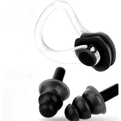 INF Set mit Nasenklemme und Ohrstöpseln aus Silikon zum Schwimmen Schwarz INF Set mit Nasenklemme und Ohrstöpseln aus Silikon zum Schwimmen Schwarz