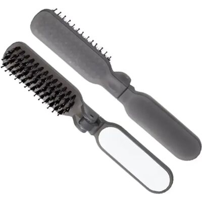 INF Faltbare Wildschweinborsten-Haarbürste mit Spiegel - Tragbarer Reise-Kamm für Glanz und Styling Grau INF Faltbare Wildschweinborsten-Haarbürste mit Spiegel - Tragbarer Reise-Kamm für Glanz und Styling Grau