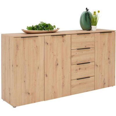 Xora Breite Kommode - 3 Türen, 4 Schubladen - Eiche Xora Breite Kommode - 3 Türen, 4 Schubladen - Eiche