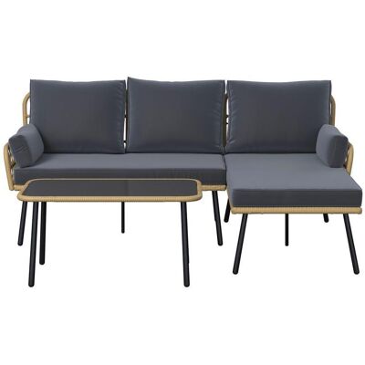 Ambia Garden Loungegarnitur, Natur, Schwarz, Metall, Kunststoff, Glas, Textil, 3-teilig, Füllung: Polyester,Polyester,Schaumstoff, L-Form, einzeln stellbar, 187.5x79x135 cm, lichtecht, UV-beständig, wetterbeständig, Tisch mit Glasplatte, Loungemöbel, Gart Ambia Garden Loungegarnitur, Natur, Schwarz, Metall, Kunststoff, Glas, Textil, 3-teilig, Füllung: Polyester,Polyester,Schaumstoff, L-Form, einzeln stellbar, 187.5x79x135 cm, lichtecht, UV-beständig, wetterbeständig, Tisch mit Glasplatte, Loungemöbel, Gart