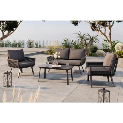 Ambia Garden Loungegarnitur, Anthrazit, Schwarz, Metall, Glas, Textil, 4-teilig, Füllung: Polyester,Schaumstoff, einzeln stellbar, Flachrohr, 125x74x74 cm, rostfrei, Tisch mit Glasplatte, Loungemöbel, Gartenlounge-Sets Ambia Garden Loungegarnitur, Anthrazit, Schwarz, Metall, Glas, Textil, 4-teilig, Füllung: Polyester,Schaumstoff, einzeln stellbar, Flachrohr, 125x74x74 cm, rostfrei, Tisch mit Glasplatte, Loungemöbel, Gartenlounge-Sets