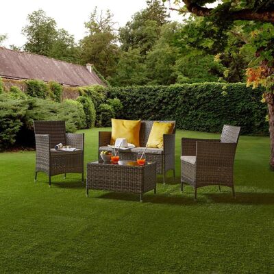 Ambia Garden Loungegarnitur, Braun, Grau, Metall, Kunststoff, Glas, Textil, 4-teilig, Tisch mit Glasplatte, geeignet für Balkon, Loungemöbel, Gartenlounge-Sets Ambia Garden Loungegarnitur, Braun, Grau, Metall, Kunststoff, Glas, Textil, 4-teilig, Tisch mit Glasplatte, geeignet für Balkon, Loungemöbel, Gartenlounge-Sets
