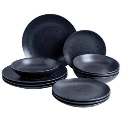 Van Well Tafelservice Luna, Schwarz, Keramik, 12-teilig, lebensmittelecht, Essen & Trinken, Geschirr, Geschirr-Sets, Tafelservice Van Well Tafelservice Luna, Schwarz, Keramik, 12-teilig, lebensmittelecht, Essen & Trinken, Geschirr, Geschirr-Sets, Tafelservice