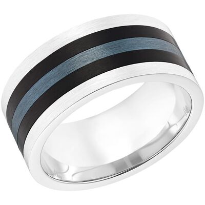 s.Oliver Herrenring aus Edelstahl, schwarz und blau-grau silber s.Oliver Herrenring aus Edelstahl, schwarz und blau-grau silber