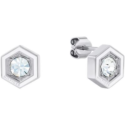 Tommy Hilfiger Damen Ohrstecker Hexagon, Edelstahl, Kristall, Emaille weiß Tommy Hilfiger Damen Ohrstecker Hexagon, Edelstahl, Kristall, Emaille weiß