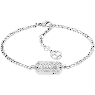 Tommy Hilfiger Armband für Damen mit ID Tag aus Edelstahl, Kristalle silber Tommy Hilfiger Armband für Damen mit ID Tag aus Edelstahl, Kristalle silber