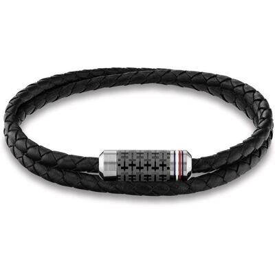 Tommy Hilfiger Herren Armband aus Leder und Edelstahl, schwarz schwarz Tommy Hilfiger Herren Armband aus Leder und Edelstahl, schwarz schwarz