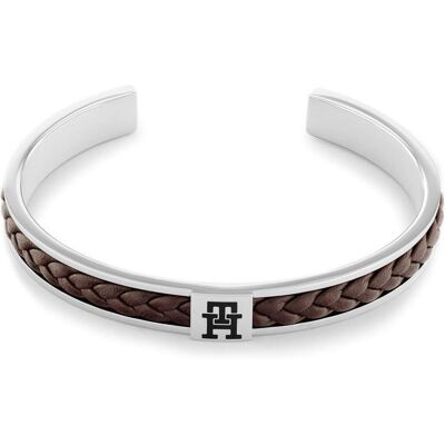 Tommy Hilfiger Armreif für Herren aus Edelstahl mit braunem Leder braun Tommy Hilfiger Armreif für Herren aus Edelstahl mit braunem Leder braun