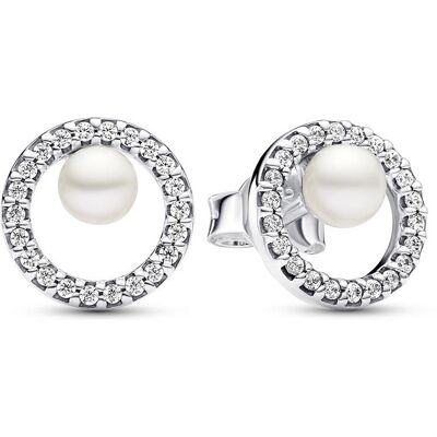 Pandora Kreis Ohrstecker aus 925er Silber mit Perle, Zirkonia silber Pandora Kreis Ohrstecker aus 925er Silber mit Perle, Zirkonia silber