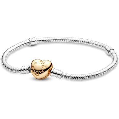 PANDORA Armband mit Herzverschluss für Damen silber-gold PANDORA Armband mit Herzverschluss für Damen silber-gold