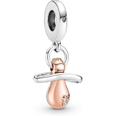 PANDORA Charm-Anhänger Baby-Schnuller aus 925er Silber, bicolor silber-rosé PANDORA Charm-Anhänger Baby-Schnuller aus 925er Silber, bicolor silber-rosé