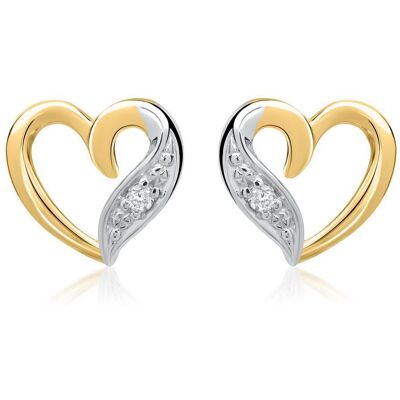Unique 585er Gelbgold-Ohrringe Herz 2 Diamanten 0,02ct. silber-gold Unique 585er Gelbgold-Ohrringe Herz 2 Diamanten 0,02ct. silber-gold