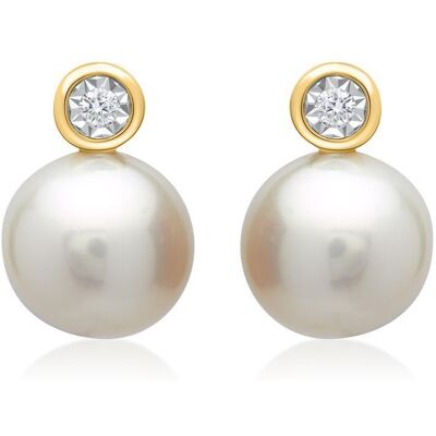 Unique 585er Gelbgold-Ohrringe Perle 2 Diamanten gold Unique 585er Gelbgold-Ohrringe Perle 2 Diamanten gold