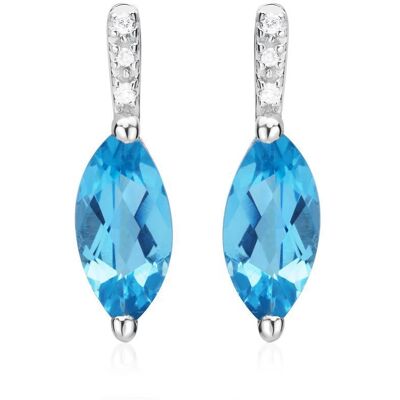 Unique 14K Weißgold Ohrstecker Blautopas 6 Diamanten blau Unique 14K Weißgold Ohrstecker Blautopas 6 Diamanten blau