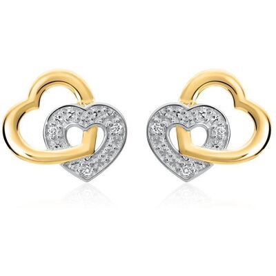 Unique Herzohrstecker aus 14K Gold mit Diamanten silber-gold Unique Herzohrstecker aus 14K Gold mit Diamanten silber-gold