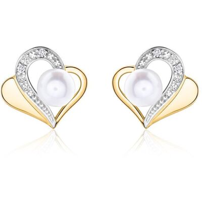 Unique Herzohrstecker aus 14K Gold mit Perlen und Diamanten silber-gold Unique Herzohrstecker aus 14K Gold mit Perlen und Diamanten silber-gold