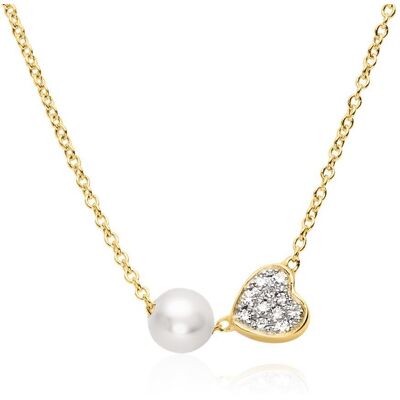 Unique Kette Herz aus 585er Gold mit Perle und Diamanten gold Unique Kette Herz aus 585er Gold mit Perle und Diamanten gold