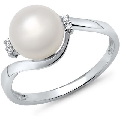 Unique 585er Weißgold-Ring Perle 4 Diamanten 0,028 ct. silber Unique 585er Weißgold-Ring Perle 4 Diamanten 0,028 ct. silber
