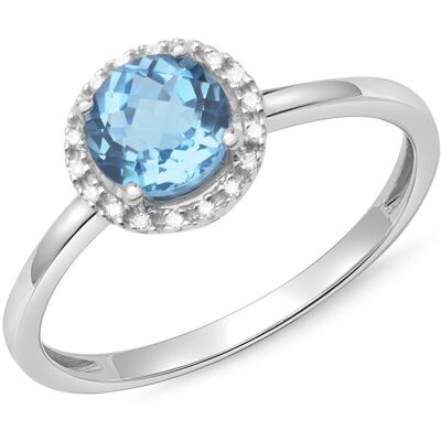 Unique Halo-Ring 14K Weißgold 18 Diamanten Blautopas Unique Halo-Ring 14K Weißgold 18 Diamanten Blautopas