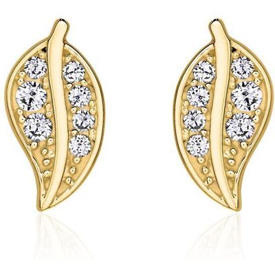 Unique 9K Gold Ohrstecker Blatt für Damen mit Zirkonia gold Unique 9K Gold Ohrstecker Blatt für Damen mit Zirkonia gold