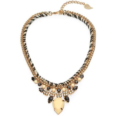 Unique Damen Statement-Kette Stoffelemente Zebra gold Unique Damen Statement-Kette Stoffelemente Zebra gold