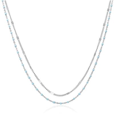 Unique Layerkette für Damen aus Edelstahl, Emaille, hellblau silber Unique Layerkette für Damen aus Edelstahl, Emaille, hellblau silber