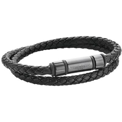 Police Zweireihiges Armband aus schwarzem Leder, geflochten schwarz Police Zweireihiges Armband aus schwarzem Leder, geflochten schwarz