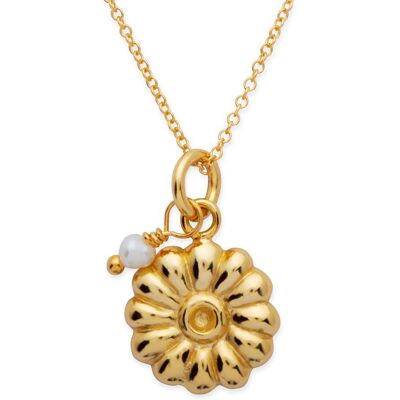 Unique Vergoldete Silberkette Blumenanhänger und Perle gold Unique Vergoldete Silberkette Blumenanhänger und Perle gold