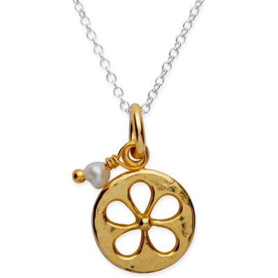 Unique Vergoldete Silberkette Blumenanhänger und Perle gold Unique Vergoldete Silberkette Blumenanhänger und Perle gold
