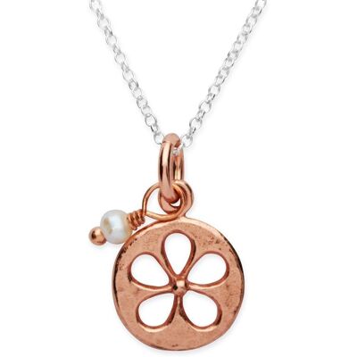 Unique Vergoldete Silberkette Blumenanhänger und Perle rosé Unique Vergoldete Silberkette Blumenanhänger und Perle rosé