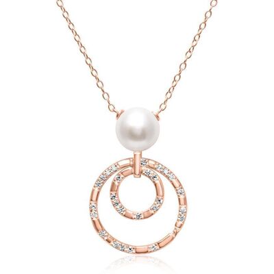 Unique 925er Silberkette mit Kreisanhänger und Perle in Rosé rosé Unique 925er Silberkette mit Kreisanhänger und Perle in Rosé rosé