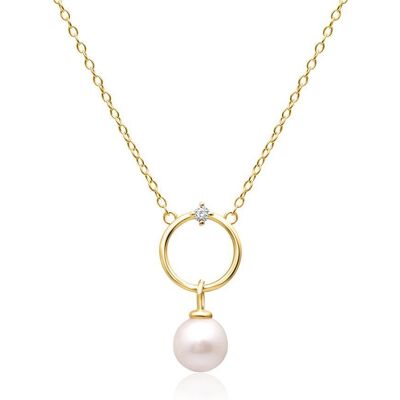Unique Halskette aus 925er Silber mit Kreis und Perle, IP Gold gold Unique Halskette aus 925er Silber mit Kreis und Perle, IP Gold gold