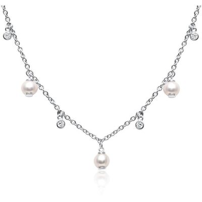 Unique Damenkette aus Sterlingsilber mit Perlen und Zirkonia silber Unique Damenkette aus Sterlingsilber mit Perlen und Zirkonia silber