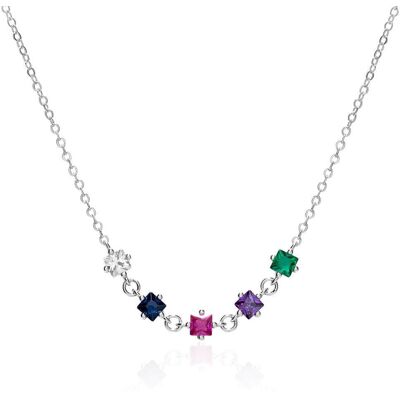 Unique 925er Silber Kette für Damen mit Zirkonia, bunt silber Unique 925er Silber Kette für Damen mit Zirkonia, bunt silber