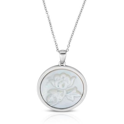 Unique Kette aus Sterlingsilber mit Blumenanhänger, Perlmutt silber Unique Kette aus Sterlingsilber mit Blumenanhänger, Perlmutt silber