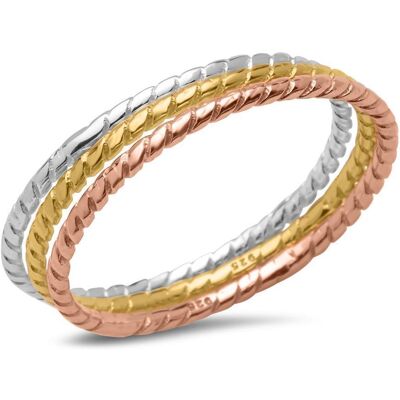 Unique Dreiteiliges Ring-Set 925er Silber tricolor tricolor Unique Dreiteiliges Ring-Set 925er Silber tricolor tricolor
