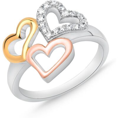 Unique Ring Herzen Sterlingsilber Tricolor mit Zirkonia Unique Ring Herzen Sterlingsilber Tricolor mit Zirkonia