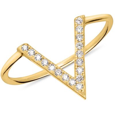 Unique Vergoldeter 925er Silberring im V-Design mit Zirkonia gold Unique Vergoldeter 925er Silberring im V-Design mit Zirkonia gold