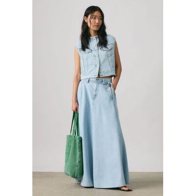 Levi's Kragenlose Lightweight '90s Shrunken Trucker-Weste - Damen - Blau / Blau M Levi's Kragenlose Lightweight '90s Shrunken Trucker-Weste - Damen - Blau / Blau M