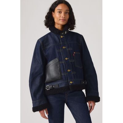 Levi's Levi's x sacai Damen Sherpa-Jacke - Damen - Dunkle Waschung / Dunkle Waschung XS Levi's Levi's x sacai Damen Sherpa-Jacke - Damen - Dunkle Waschung / Dunkle Waschung XS