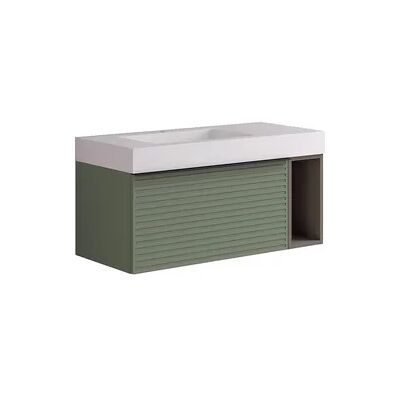 Evenes Badmöbel-Set Blies Salbei Grün mit LED Spiegel, offenes Regal und WT Evenes Badmöbel-Set Blies Salbei Grün mit LED Spiegel, offenes Regal und WT