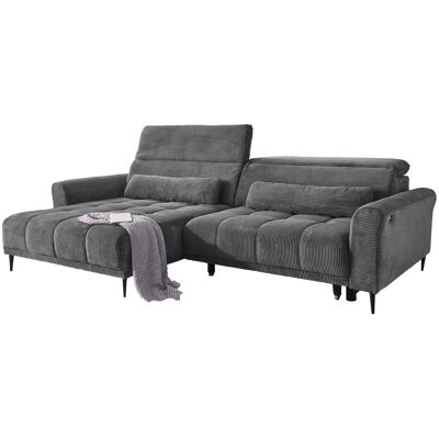 Massivart Ecksofa Cord grau elektrisch ausfahrbar 277 cm - OT links - LOGAN Massivart Ecksofa Cord grau elektrisch ausfahrbar 277 cm - OT links - LOGAN