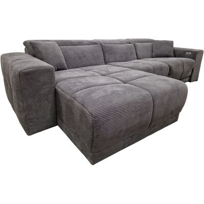 Massivart Ecksofa Cord grau 302 x 167 cm mit Relaxfunktion - OT links - TONI Massivart Ecksofa Cord grau 302 x 167 cm mit Relaxfunktion - OT links - TONI