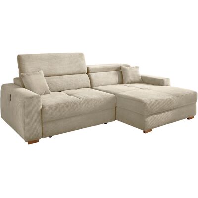 Massivart Ecksofa Cord elektrisch ausfahrbar grau-beige 277 cm - SLIDER Massivart Ecksofa Cord elektrisch ausfahrbar grau-beige 277 cm - SLIDER