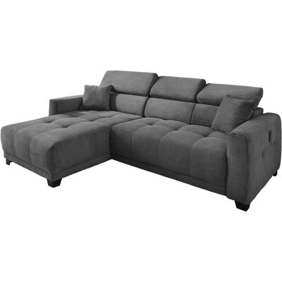 Massivart Ecksofa Cord grau 263 cm elektrisch ausfahrbar - CREMONA Massivart Ecksofa Cord grau 263 cm elektrisch ausfahrbar - CREMONA